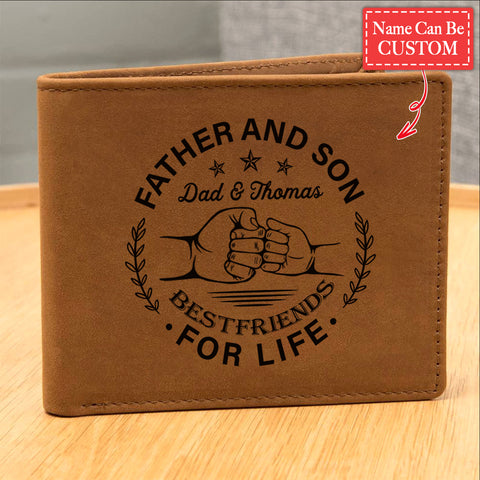Father and Son, Bestfriend For Life Gifts For Father's Day Personalized Name Graphic Leather Wallet