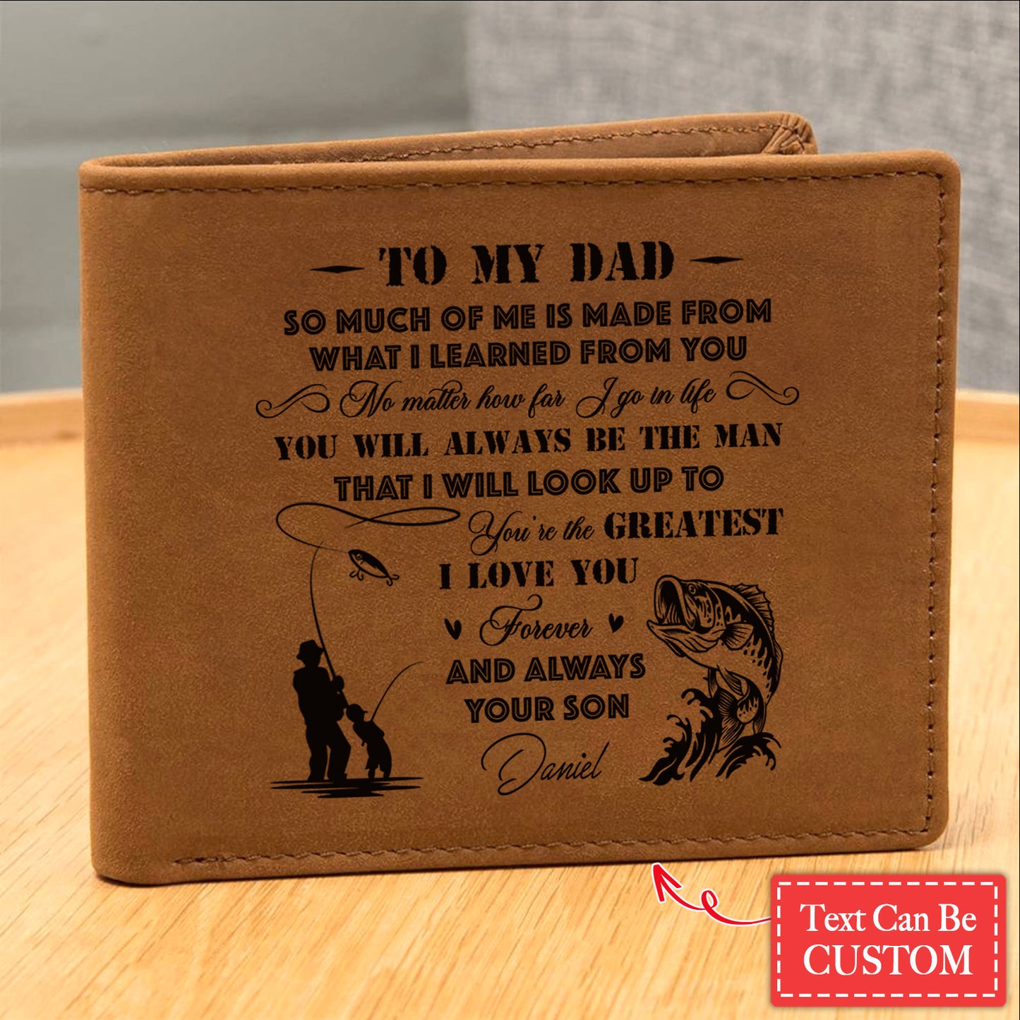 Dad Child Fishing Gifts For Father's Day Personalized Name Graphic Leather Wallet