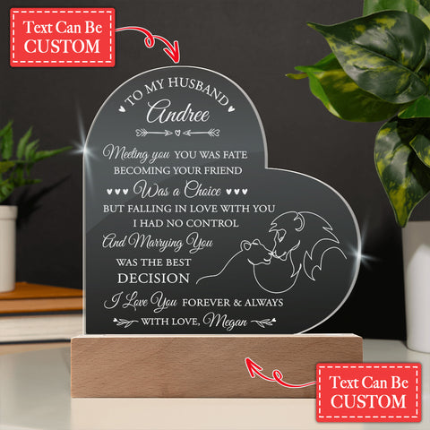 Marrying You Was The Best Decision Custom Name Engraved Acrylic Heart Plaque