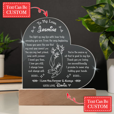 You're The Source Of All That Is Good In My Life Custom Name Engraved Acrylic Heart Plaque