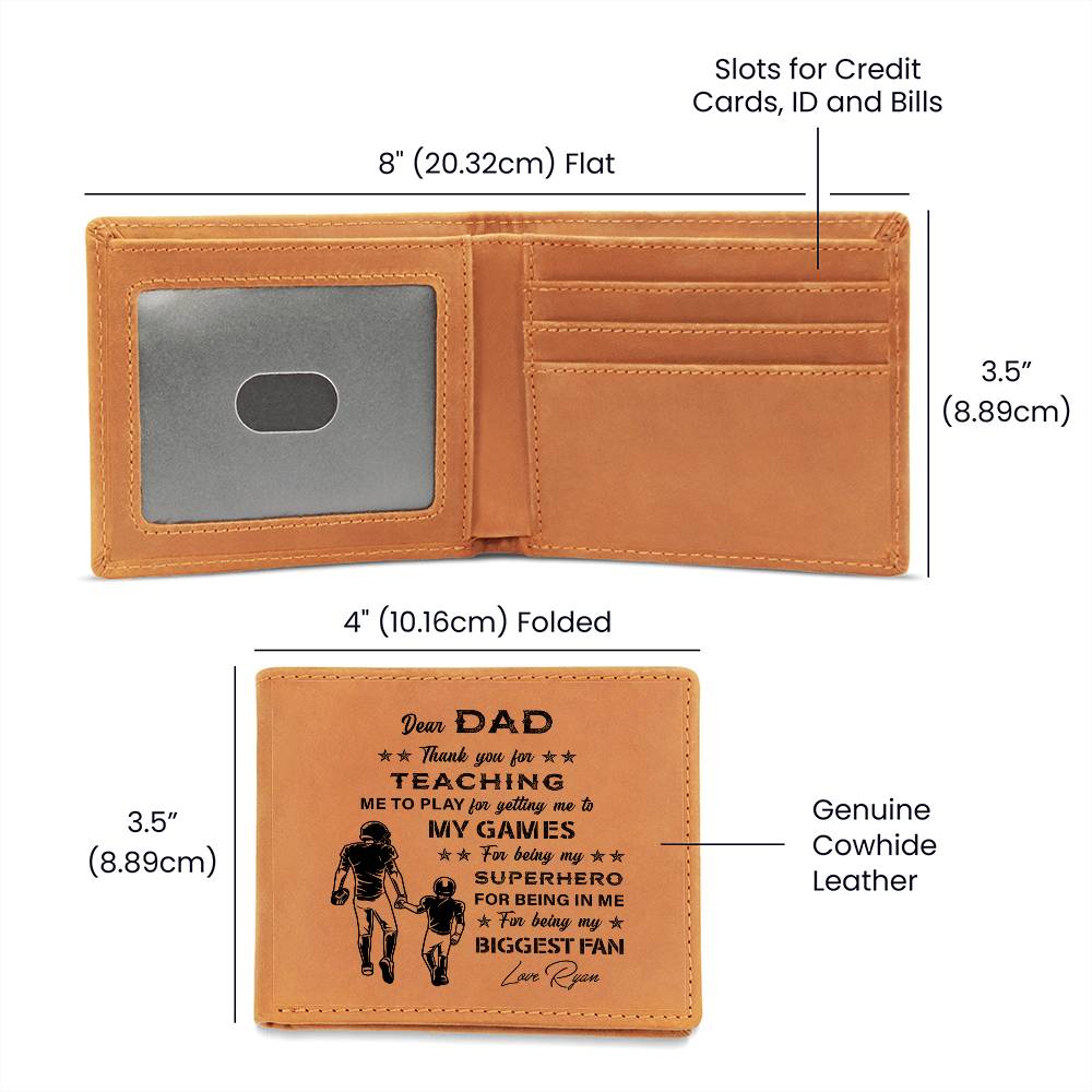 Thank You For TEACHING ME TO PLAY Gifts For Father's Day Custom Name Graphic Leather Wallet