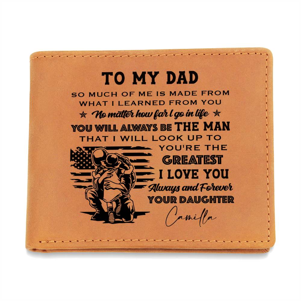 Military Dad And Daughter Gifts For Father's Day Custom Name Graphic Leather Wallet