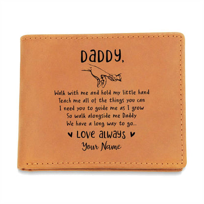 Walk With Me And Hold My Little Hand Gifts For Father's Day Custom Name Graphic Leather Wallet