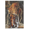 Christian Lion With Thunder Behind The Knight Poster Canvas, Lion And Warrior Art Frame Canvas All Size
