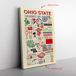 College University Collage Custom School College Symbols Icons Drawings Dorm Decor Grad Gift Ohio State Canvas Wall All Size