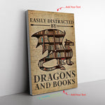 Easily Distracted By Dragons And Books Frame Canvas All Size