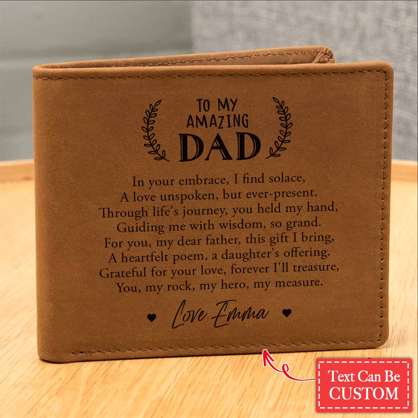 In Your Embrace, I Find Solace Gifts For Father's Day Personalized Name Graphic Leather Wallet