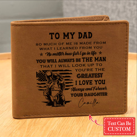 Military Dad And Daughter Gifts For Father's Day Custom Name Graphic Leather Wallet
