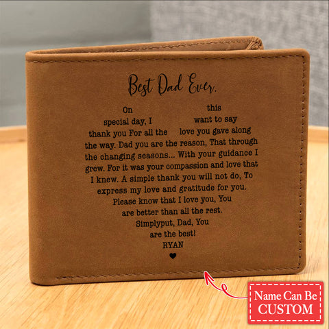 Best Dad Ever. Heart Gifts For Father's Day Personalized Name Graphic Leather Wallet