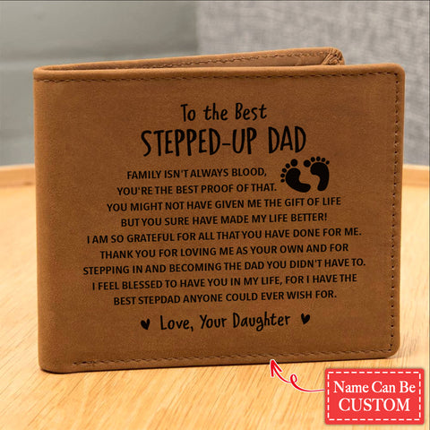 To The Best STEPPED-UP DAD Gifts For Father's Day Personalized Name Graphic Leather Wallet