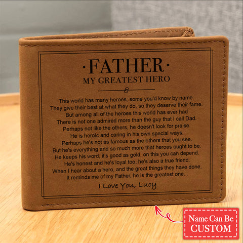 Father, My Greatest Hero Gifts For Father's Day Custom Name Graphic Leather Wallet