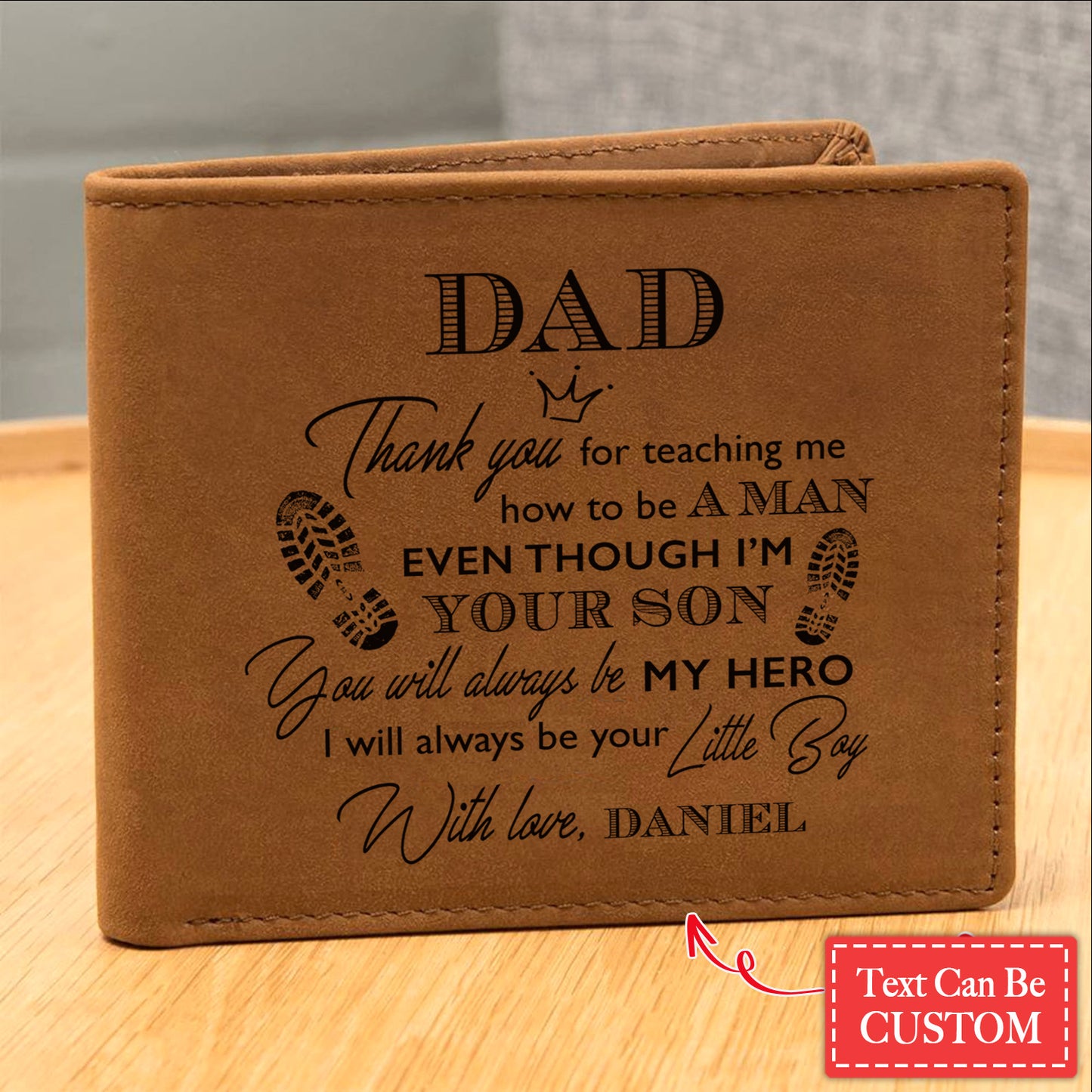 Thank You For Teaching Me How To Be A Man Gifts For Father's Day Personalized Name Graphic Leather Wallet