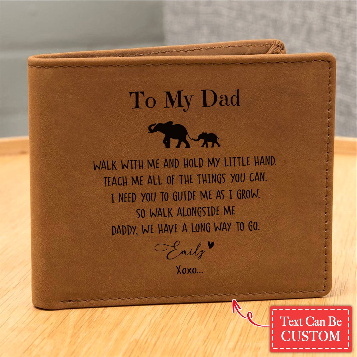 Elephant Dad Baby Gifts For Father's Day Custom Name Graphic Leather Wallet