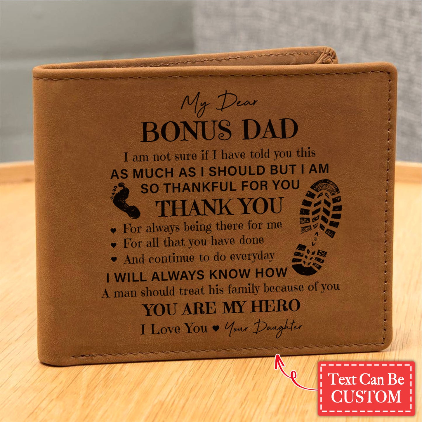 My Dear Bonus Dad, You Are My Hero Gifts For Father's Day Custom Name Graphic Leather Wallet