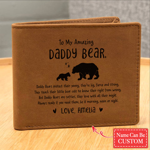 Daddy Bears Gifts For Father's Day Custom Name Graphic Leather Wallet