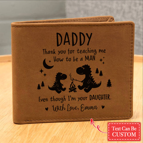 Dad And Child Dinosaur Gifts For Father's Day Personalized Name Graphic Leather Wallet