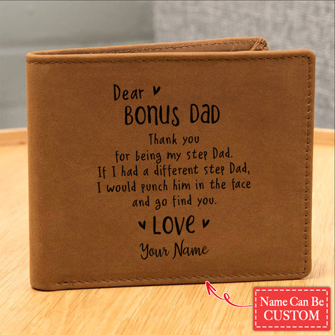Thank You For Being My Step Dad Gifts For Father's Day Custom Name Graphic Leather Wallet