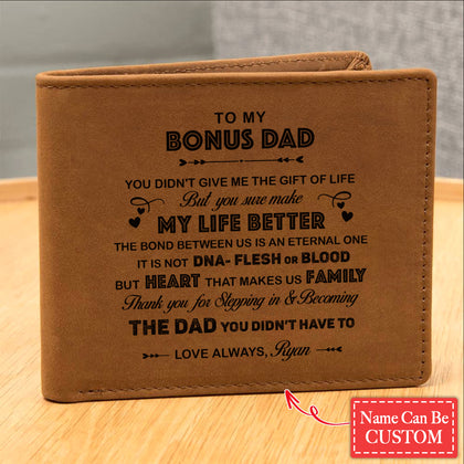 Thank You For Stepping In & Becoming The DAD Gifts For Father's Day Custom Name Graphic Leather Wallet