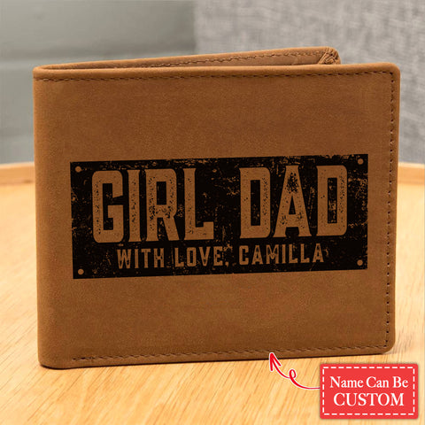 Girls Dad Shirt Proud Father of Girls Fathers Day Vintage Gifts For Father's Day Birthday Gift Idea Personalized Name Graphic Leather Wallet