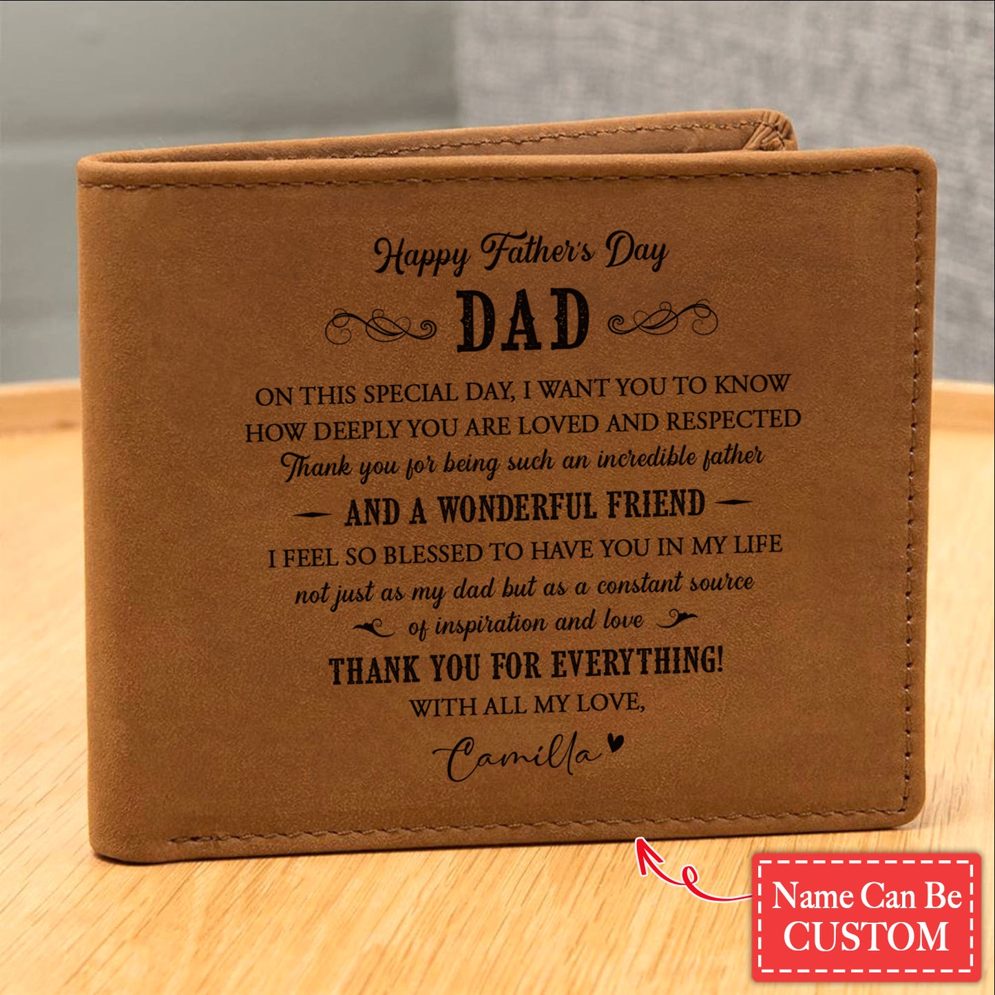 Thank You For Everything With All My Love Gifts For Father's Day Personalized Name Graphic Leather Wallet