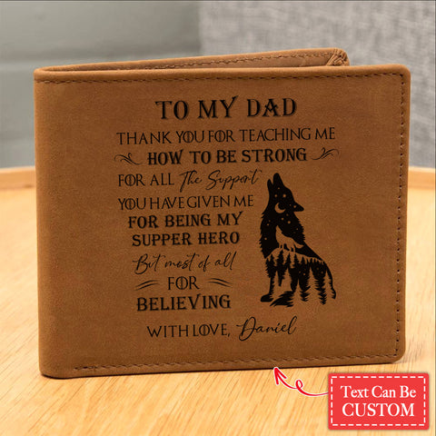 Father And Son Wolf Gifts For Father's Day Personalized Name Graphic Leather Wallet