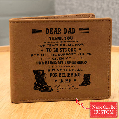 THANK YOU FOR TEACHING ME HOW TO BE STRONG Gifts For Father's Day Personalized Name Graphic Leather Wallet