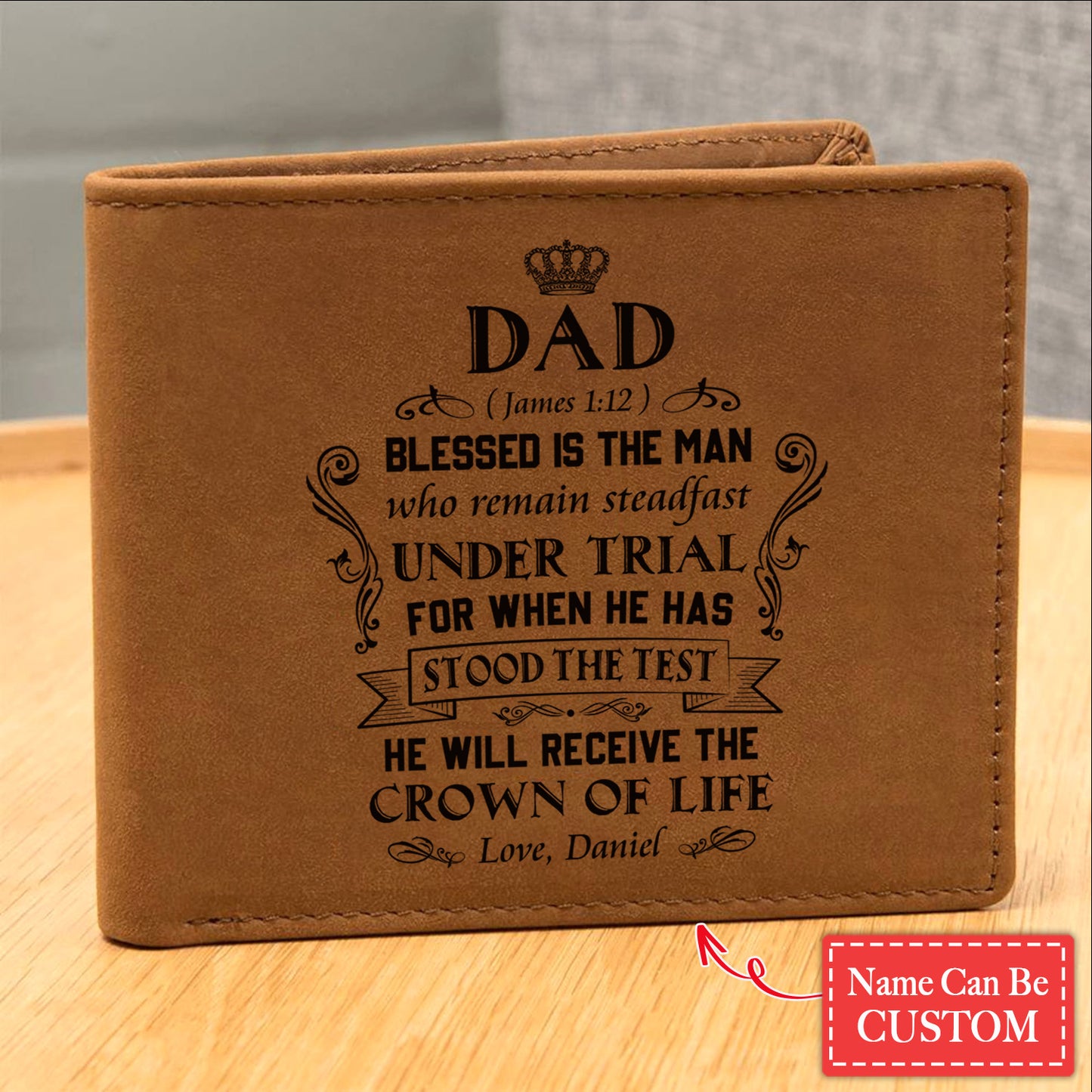 James 1.12 Gifts For Father's Day Custom Name Graphic Leather Wallet