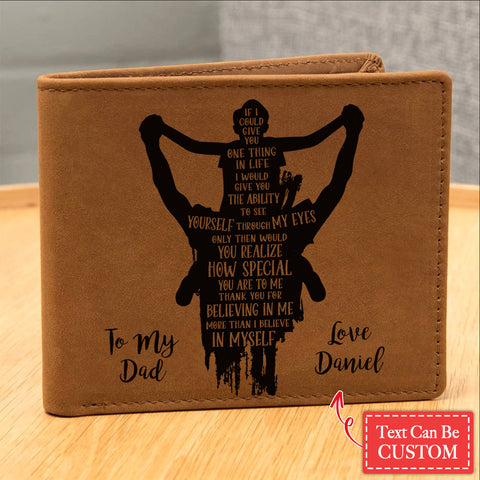 Father Carrying His Son On His Shoulders Gifts For Father's Day Personalized Name Graphic Leather Wallet