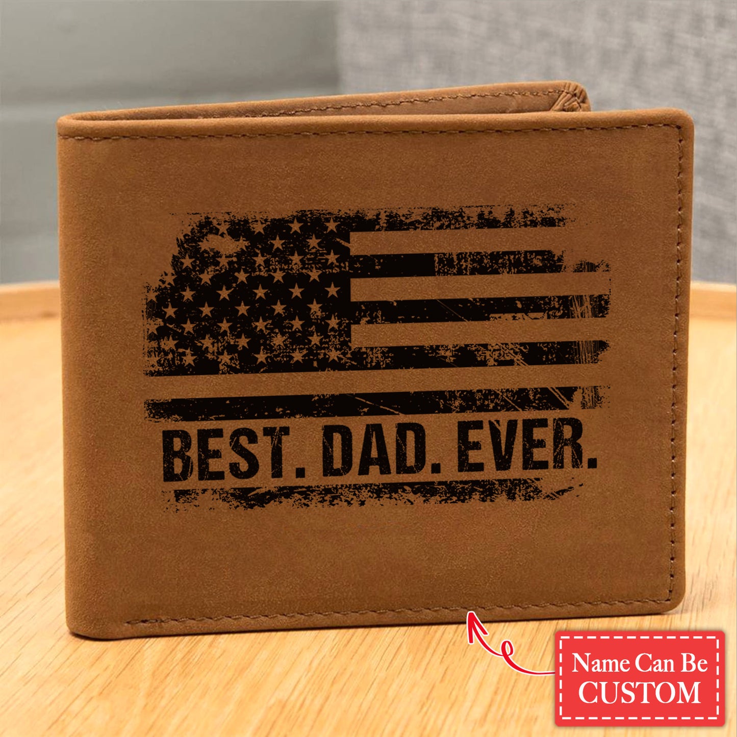 Best Dad Ever US American Flag Gifts For Father's Day Birthday Gift Idea Personalized Name Graphic Leather Wallet