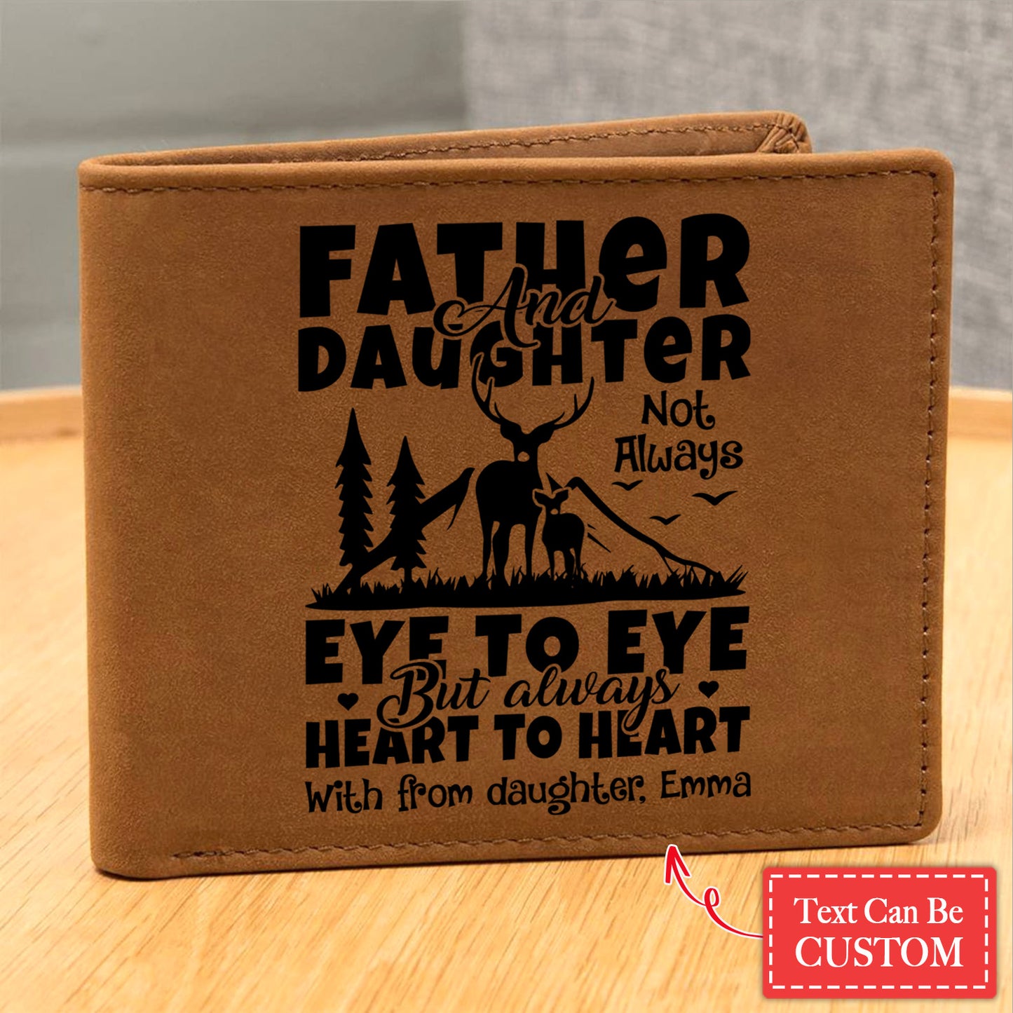 Father & Daughter Deer Gifts For Father's Day Birthday Gift Idea Personalized Name Graphic Leather Wallet