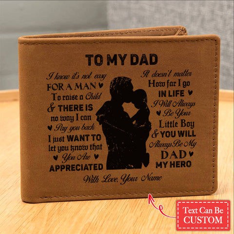 I Know It's Not Easy For A Man To Raise A Child Gifts For Father's Day Personalized Name Graphic Leather Wallet