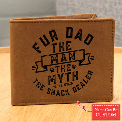 Fur Dad Man Myth Snack Dealer Funny Paw Cat Dog Father's Day Gifts For Father's Day Birthday Gift Idea Personalized Name Graphic Leather Wallet