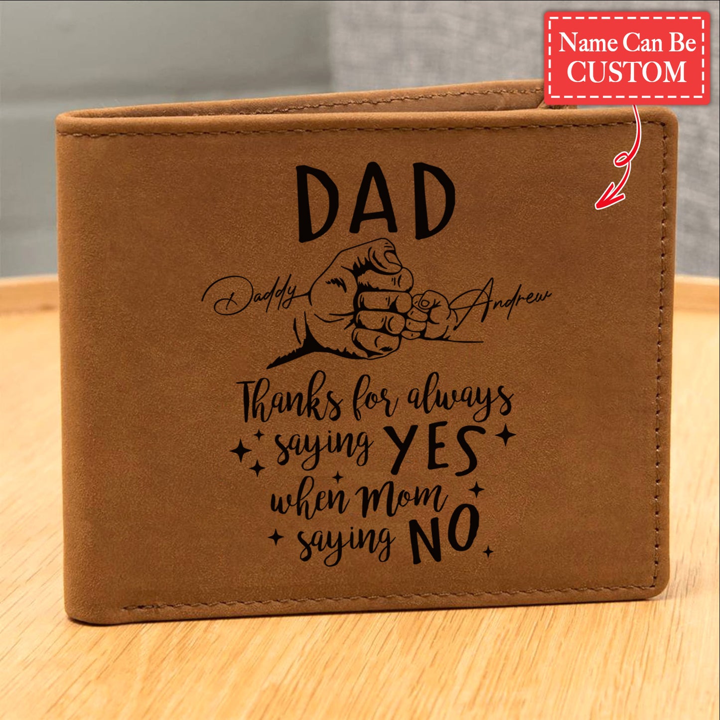 Thanks For Always Saying YES When Mom Saying NO Gifts For Father's Day Personalized Name Graphic Leather Wallet