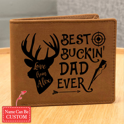 BEST BUCKIN DAD EVER Gifts For Father's Day Birthday Gift Idea Personalized Name Graphic Leather Wallet