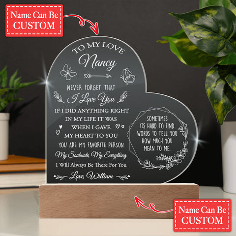 I Will Always Be There For You Custom Name Engraved Acrylic Heart Plaque