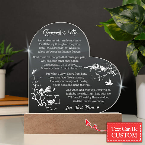 Cardinals Remember Me Poem Custom Name Engraved Acrylic Heart Plaque