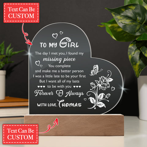 You Are My Missing Piece Custom Name Engraved Acrylic Heart Plaque