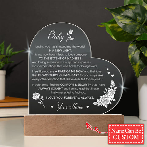 In Your Arms I Find The Comfort & Security That I Have Custom Name Engraved Acrylic Heart Plaque