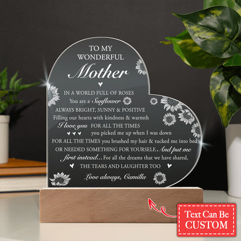 IN A WORLD FULL OF ROSES Gifts For Mother's Day Custom Name Engraved Acrylic Heart Plaque