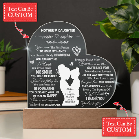 Mother & Daughter Forever Linked Together Gifts For Mother's Day Custom Name Engraved Acrylic Heart Plaque