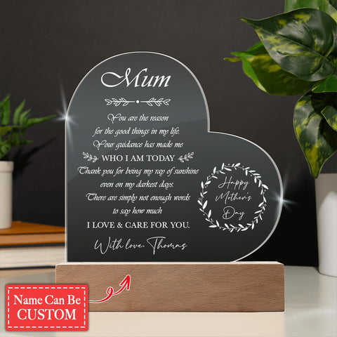 You Are The Reason For The Good Things Gifts For Mother's Day Custom Name Engraved Acrylic Heart Plaque