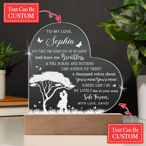 Personalized Name To My Love You Take The Wind Out Of My Saits Engraved Acrylic Heart Plaque