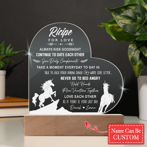 Custom Name Recipe For Love Engraved Acrylic Heart Plaque