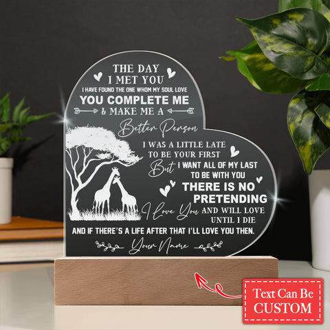 Personalized The Day I Met You Engraved Acrylic Heart Plaque