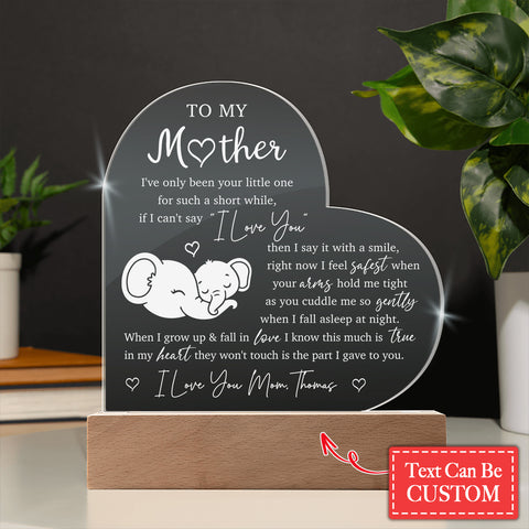 MOM BABY ELEPHANT Gifts For Mother's Day Personalized Name Engraved Acrylic Heart Plaque