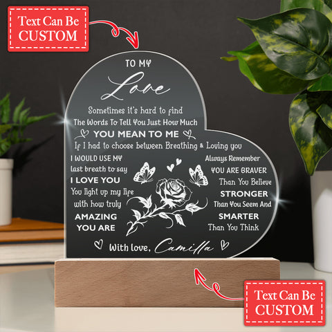 If I Had To Choose Between Breathing And Loving You Personalized Name Engraved Acrylic Heart Plaque