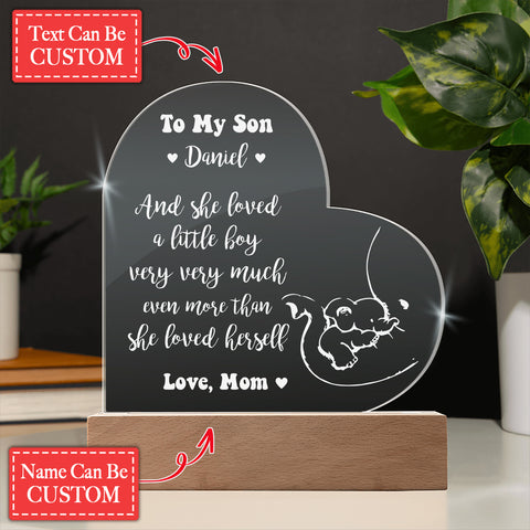 And She Loved A Little Boy Very Very Much Even More Than She Loved Herself Elephant Satin Custom Name Engraved Acrylic Heart Plaque