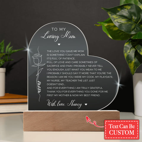 THE LOVE YOU GAVE ME MOM Gifts For Mother's Day Personalized Name Engraved Acrylic Heart Plaque