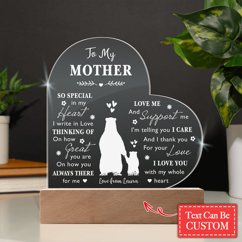 Mama And Baby Bear Gifts For Mother's Day Personalized Name Engraved Acrylic Heart Plaque