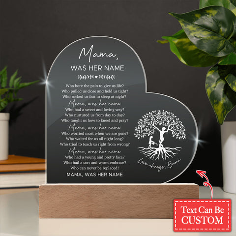 Mama Was Her Name Gifts For Mother's Day Personalized Name Engraved Acrylic Heart Plaque